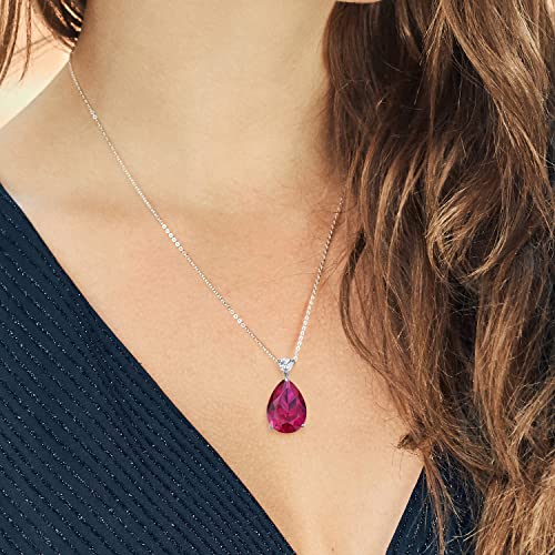 Gem Stone King 925 Sterling Silver Red Created Ruby Pendant Necklace For Women (13.77 Cttw, Pear Shape 18X13MM, with 18 Inch Chain) - Image 4
