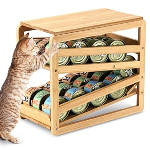 Cat Food Cans Storage Organizer for Pantry, Bamboo cat food organizer, wet cat food can rack cat can organizer for 3oz or 5.5oz Ounce Cans