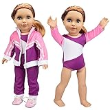 Gymnastics Doll Outfit for 18' Dolls (4 Piece Set) -Sports Premium Costume Handmade Clothes and Accessories Include Leotard, Warm-Up Pants & Jacket, Sneakers-Sports Apparel for Doll, Gift for Girls