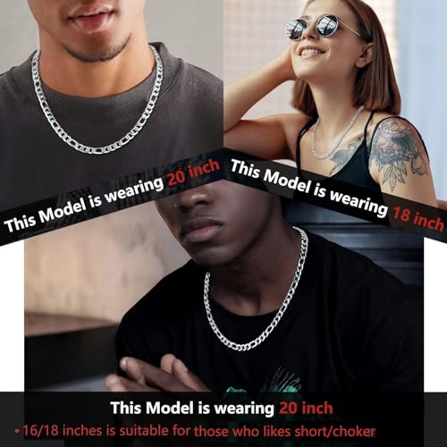 Image of Jewlpire 5.5mm 7mm Figaro Chain 14K Gold Plated Chain Necklace for Men, Stainless Steel Sturdy Mens Chains Necklace, 16 18 20 22 24 26 Inch