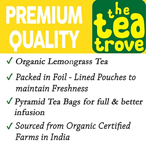 Image of the tea trove Organic Lemon Grass Tea Bags - 50 Pyramid Dried Lemongrass Tea Bags Organic In Resealable Caffeine Free Lemon Grass Leaves - Pack Of1,60g