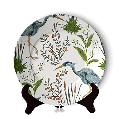 MIUO Vintage Crane Decorative Plate Bird Painting Household Display Ceramic Plate Exquisite Leaf Flower Artwork Tableware Plate for Party Kitchen Home-Plate Color 4||10inch