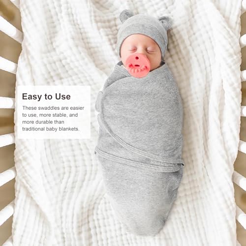 Image of AQOKKA Baby Swaddle Sleep Sacks with Bear Ear Hats Cotton Adjustable Swaddle Blankets Wrap Nursery Swaddles for Newborns Boy Girl Infant 0-3 Months