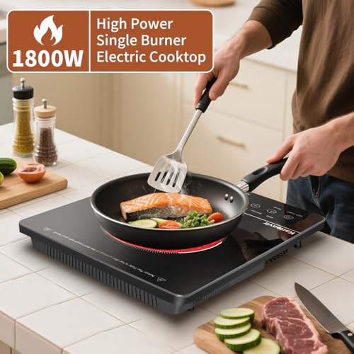 Image of Single Burner Electric Cooktop, Portable Electric Stove 110v with plug, Touch Control, Safety Lock, Timer, Kitchen Cooking Cooktop With 9 Power Levels, 1800W, Black