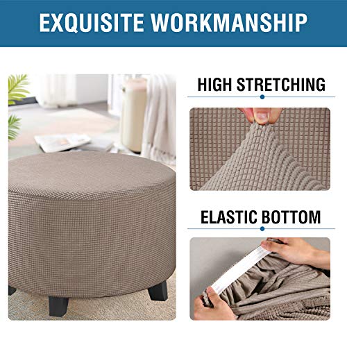 Image of H.VERSAILTEX Ottoman Cover Stretch Ottoman Slipcover Round Ottoman Storage Cover Folding Stool Covers Furniture Protector Cover for Footrest Ottoman Fit Dia 30 inch - 41 inch, Taupe