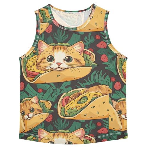 Boys Tank Top Shirts Taco Cats Sleeveless T-Shirts Crew Neck for Kids Clothing Children
