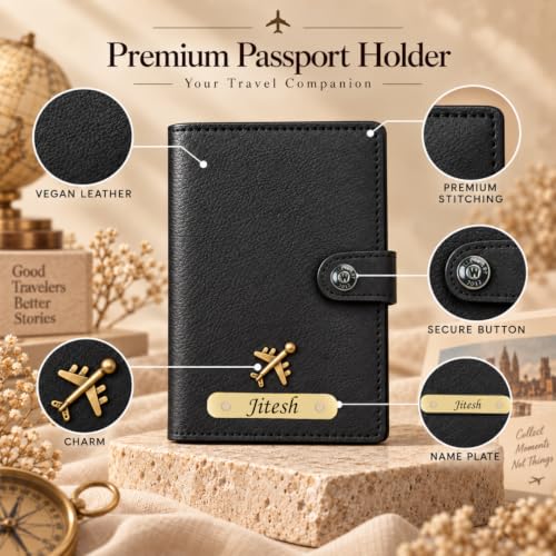 Image of WALLETKART Personalized Leather Name Passport Cover for Men & Women | Customized Family Passport Holder | Travel Gift Combo for Family (Pack of 4)
