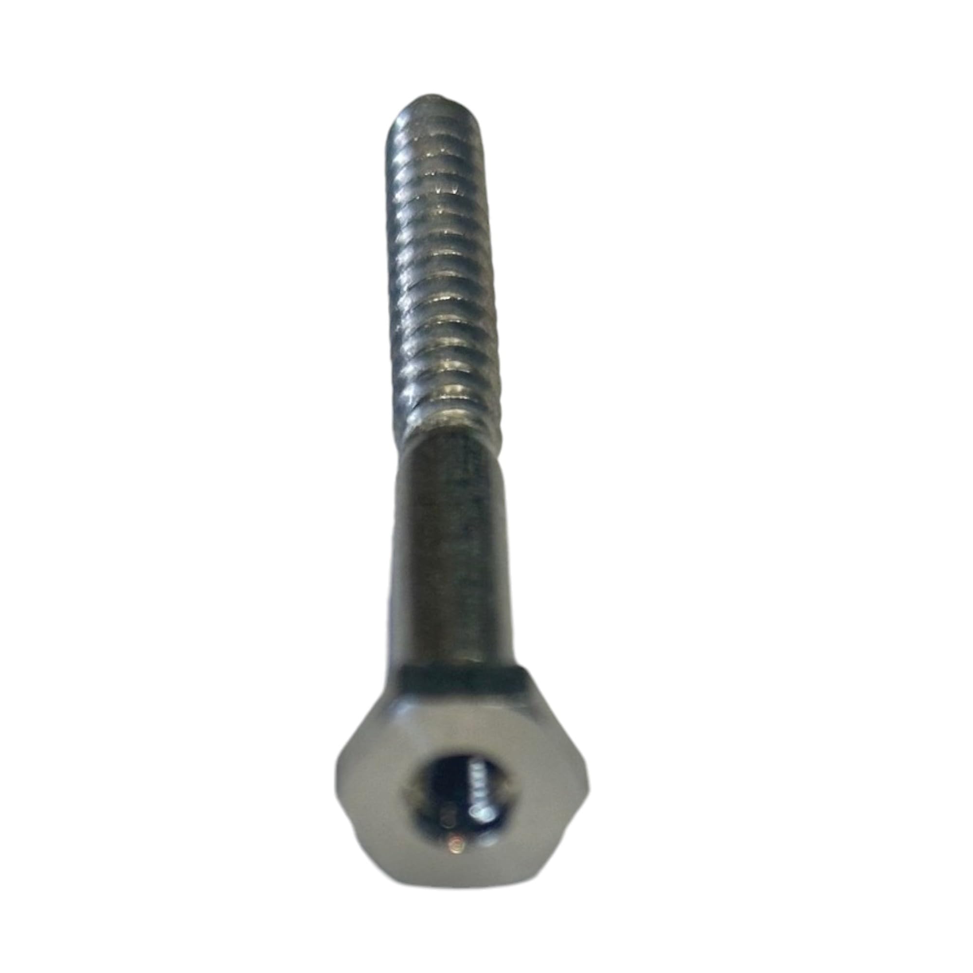 Tornillo mecanizado interiormente con rosca de 4mm de diámetro, ideal para aplicaciones que requieren fijación segura en soportes de embellecedores de lápidas y placas