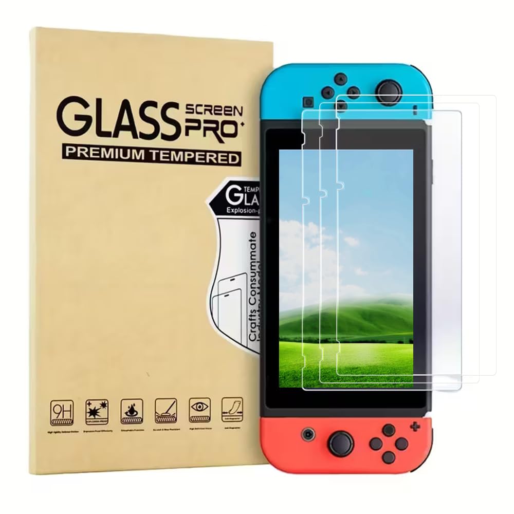 3Pcs 9H Tempered Glass for Switch Screen Protector HD Clear Anti-Scratch Protective Film Console Accessory