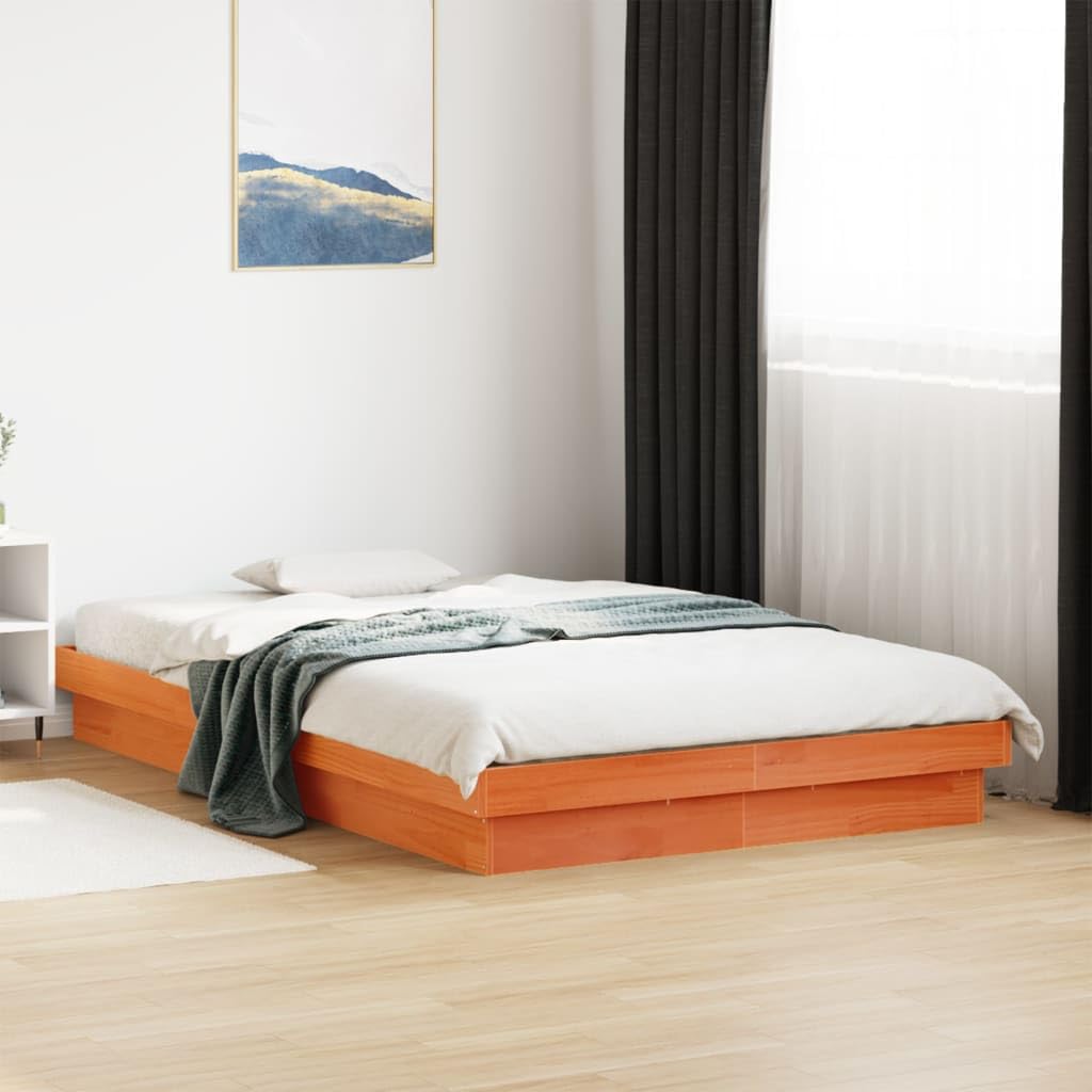 vidaXL Estructura de Cama LED, Somier Base de Listones, Armazón de Cama, Mueble para Dormitorio, Madera Maciza de Pino Marrón Cera 140x190 cm