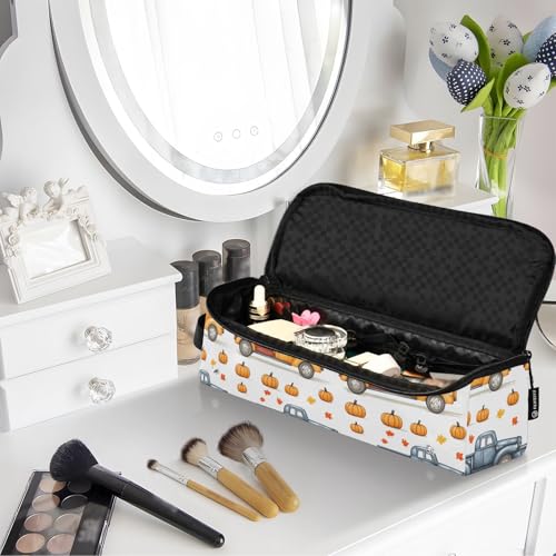Bolsa organizadora portátil para herramientas de cabello con diseño de camiones y calabazas, resistente al calor, para planchas, rizadores y accesorios de cuidado capilar miniatura 7