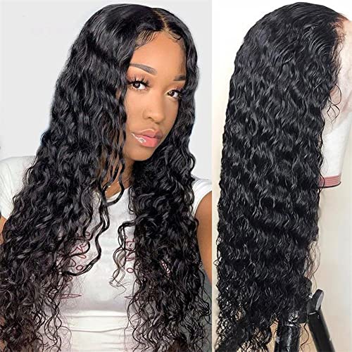 Deep Wave Wig Natural Human Hair 13x4 Transparent Lace Front Wigs Human Hair for Black Women Pre Plucked Brazilian Virgin Hair 150% Density Deep Curly Wave Lace Frontal Wigs