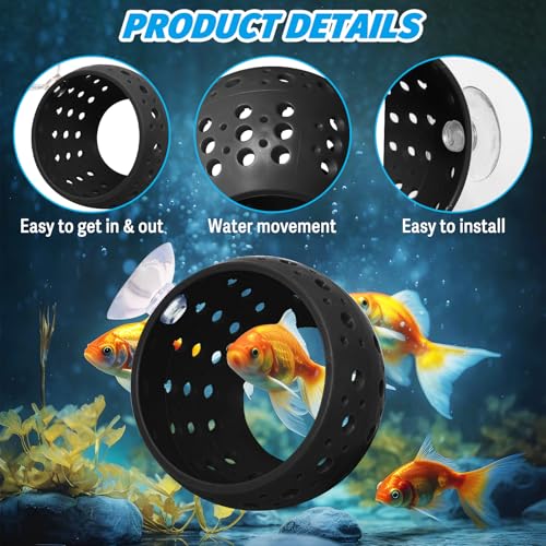 Image of Fhiny Betta Tunnel, Aquarium Fish Hideout with Suction Cup - Shrimp Cave Aquarium Decor for Small Fish, Shrimp, Guppy Hiding & Resting (Black)