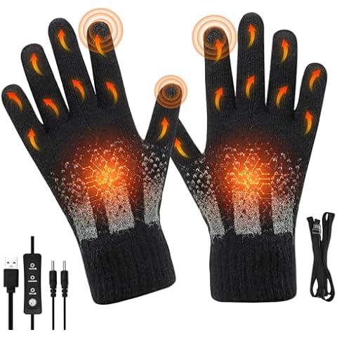 USB Heated Gloves, Winter Warm Heated Gloves with 3 Adjustable Temperature and Lanyard Touchscreen Gloves Hand Warmers Work Gloves Unisex Washable Knitting Glove for Women Men (Style2) Cover