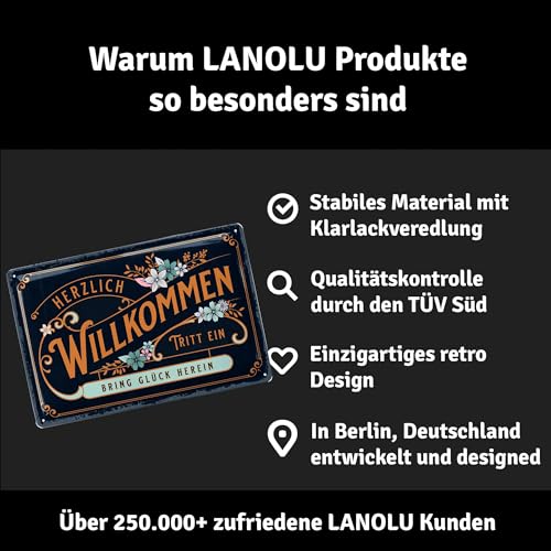 LANOLU Retro Tin Sign 'Herzlich Willkommen' - Welcome Decorative Garden Sign, 20 x 30 cm Steel Wall Mount Sign - Image 3