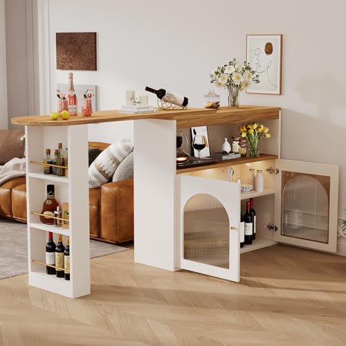 Table de Bar Extensible avec Rangements, Haute, Rotative, pour Salle à Manger, avec Bande...