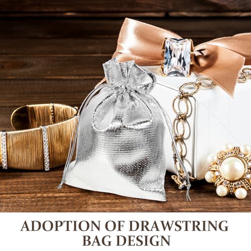 30 Bolsas de obsequio pequeñas con cordón plata de tejido CRAFTHROU para galletas 7