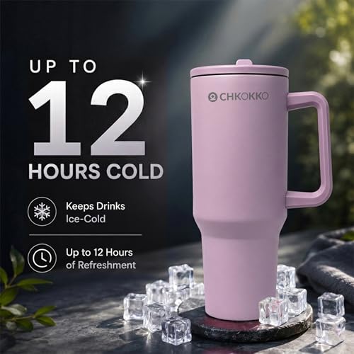 Image of CHKOKKO Stainless Steel Tumbler with Straw & Side Handle 1200ML Leak-Proof Travel Mug | Hot and Cold Double Insulated 1.2L Premium Water Bottle for Travel Gym & Office Use