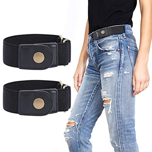 WERFORU Women 2 Loop No Buckle Elastic Belt for Women Men Side belts Buckle Free Stretch Belt for Jeans Pants