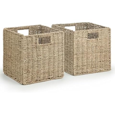 Woodluv Set of 2 Seagrass Storage Baskets Cover