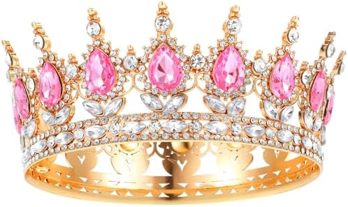 Grevosea Gouden kroon voor dames, koninginnenkroon, strass-bruidskronen en tiara's, kristallen bruidshaaraccessoires voor prinsessenfeest, verjaardagskostuum, geschikt als foto-rekwisiet, Eén maat