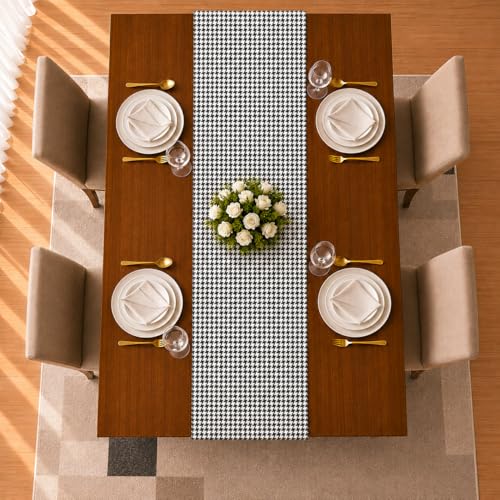 Image of STITCHNEST 'Nomad Weave Collection' Jacquard Table Runner 13x72 Inches| Tassel Finish | Modern Dining Table Decor