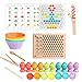 2 in 1 Holz Clip Beads Brettspiel ＆ Magnetische Angelspiel Spielzeug, Montessori Pädagogisches Holzspielzeug - Puzzle Brettspiel Perlen Regenbogen Spielzeug - Matching Memory Spiel, 30×22.5CM