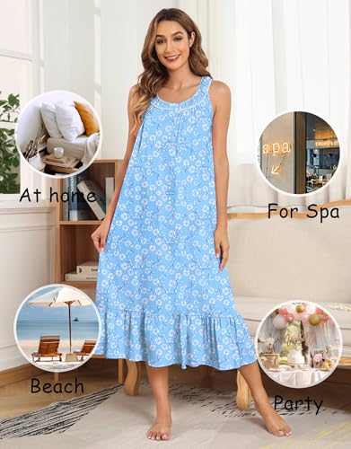 Image of IZZY + TOBY 100% Cotton Nightgowns for Women Soft Ladies Gowns Sleepwear Long Sleeveless Nightgown