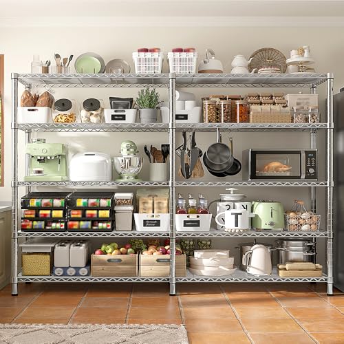 Image of REIBII 1500LBS Storage Shelves 61.7''W Wire Shelving Unit 5 Tier Metal Shelving for Storage Rack Shelves Heavy Duty Garage Shelf Pantry Shelves Kitchen Shelving, 61.7 inch W*72.4 inch H*15.8 inch D, Chrome