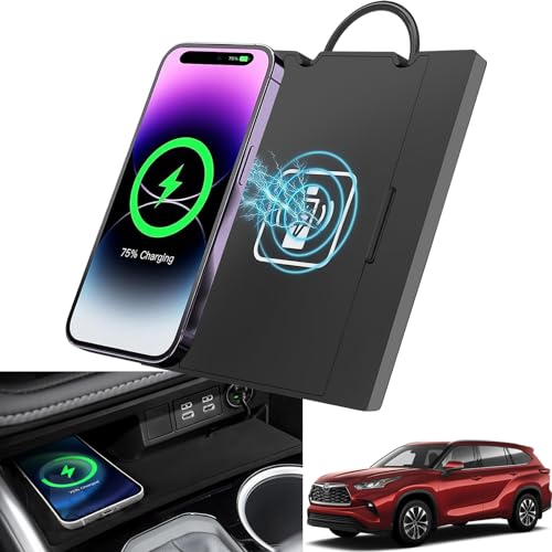 QXZcar for 2020-2024 Toyota Highlander Wireless Charger, Cell Phone 15W Fast Qi Charging Station Pad Mat fits Highlander Accessories