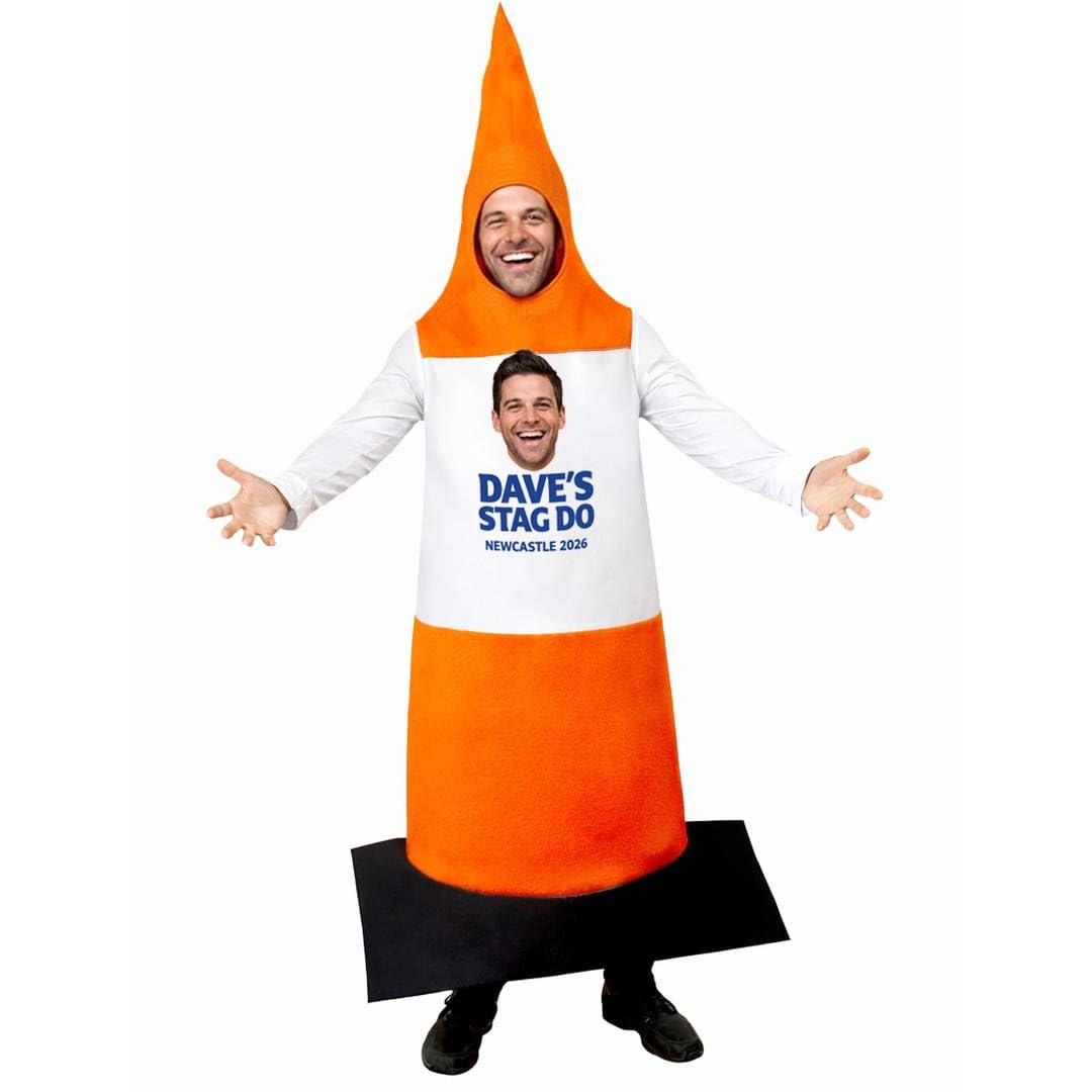 I LOVE FANCY DRESS Adults Personalised Traffic Cone Stag Costume - Pack of 1 - Orange & White Road Traffic Cone with Your Design on the Front - Stag Night Bachelor Party Funny Novelty Party Costume