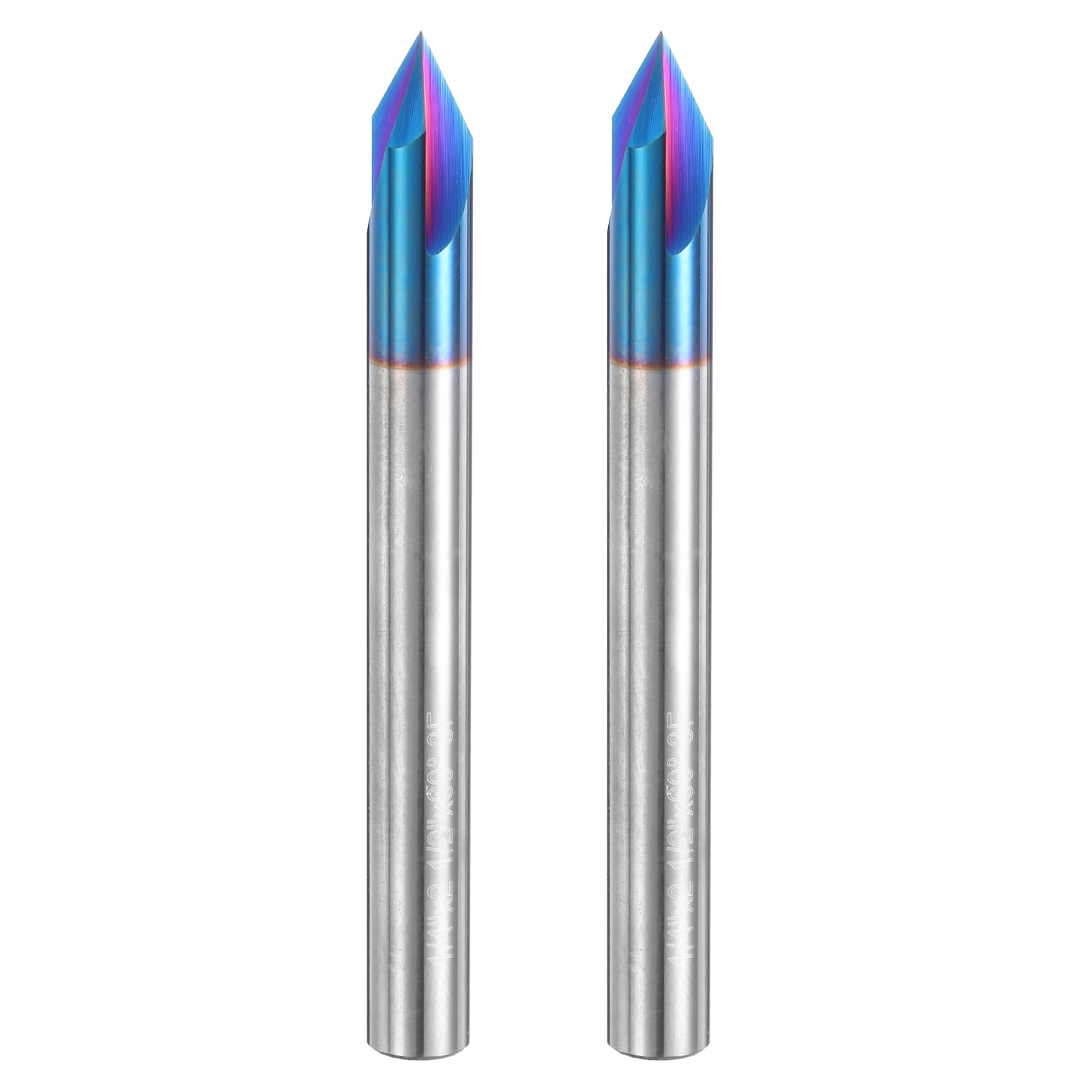 uxcell 2 Pcs 60 Degree V Groove Engraving Router Bit for CNC Tip and 3 Flutes 1/4 Inch Shank Carving Bit Nano Coated Carbide End Mill for Carving Engraving