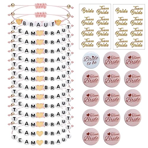 Braut Armbänder JGA,14 Stück Team Braut Armband Junggesellinnenabschied Armband, Braut & Team Braut Bracelets Armband, Jga Deko Frauen,Brautjungfer Armband Accessoire Hen Party Dekoration
