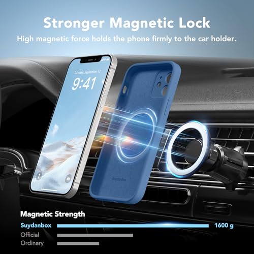 Image of Magnetic for iPhone 12 Case, Compatible with MagSafe, [Full Camera Protection][Screen Protector] Silicone Shockproof Protective Phone Case for iPhone 12 6.1 inch, Lake Blue
