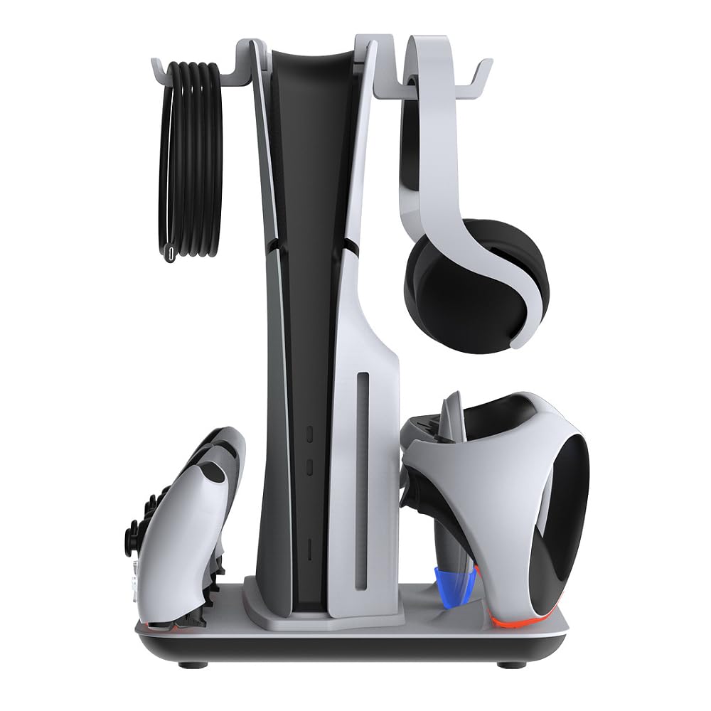 Ventilador de Refrigeración y Estación de Carga para PS5 Slim/PS5 - Soporte Vertical Multifuncional Con Cargador de Controlador Dual para PSVR 2