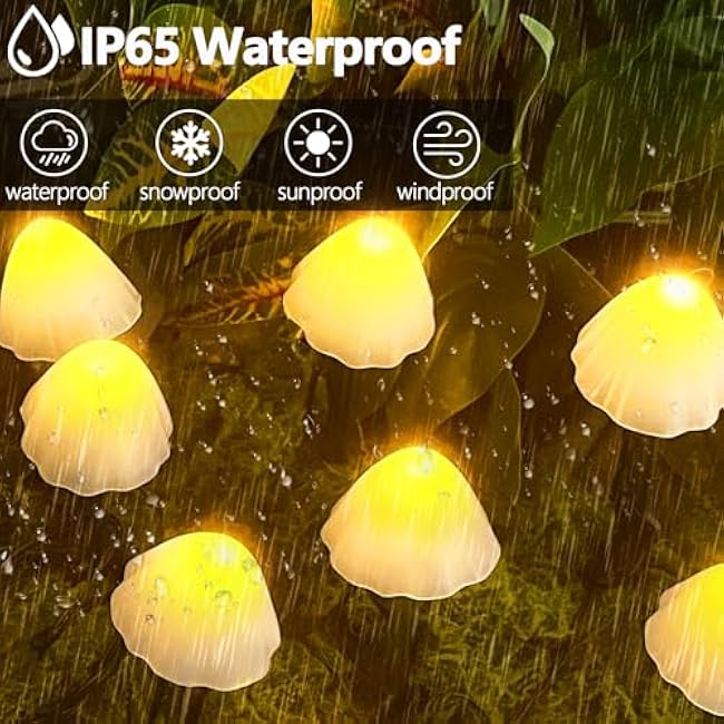OZS 2PK 32LED 55FT Mushroom Solar Garden Lights Outdoor, Solar String Lights Waterproof with 8 Lighting Modes, Solar Garden Decor for Outside, Pathway Light for Yard Decoration (Warm White)