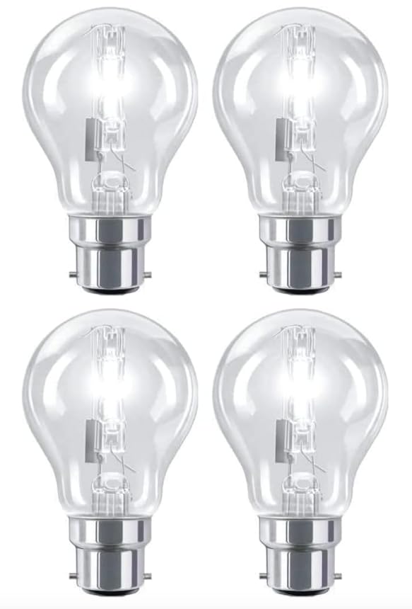 4 Pack 70W =(100W Eqv) GLS Eco Classic B22 B22D Bayonet Cap Traditional Bulbs, 100% Dimmable, 1200 Lumen, 2700K Warm White, 230V, A55, Instant On, No Flicker, Round, for Lamps, Wall Lights, Pendants