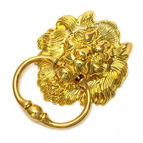 Qwork Lion Door & Gate Knocker, 6" Classical Home Decor Lion Head Handle Pull Door Accessories With Mounting Screws, Golden, 1 Pack #TOP6