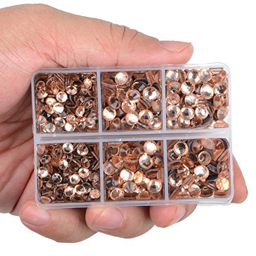 LPBeads 6400 Pieces Champagne Hotfix Rhinestones Flat Back 5 Mixed Sizes Crystal Round Glass Gems with Tweezers and Picking Rhinestones Pen