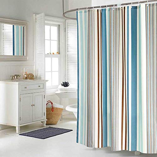 JRing Duschvorhang Textil 180x200 Farbige Streifen Schimmelresistenter und Wasserabweisend Shower Curtain mit 12 Weiß Duschvorhangringen