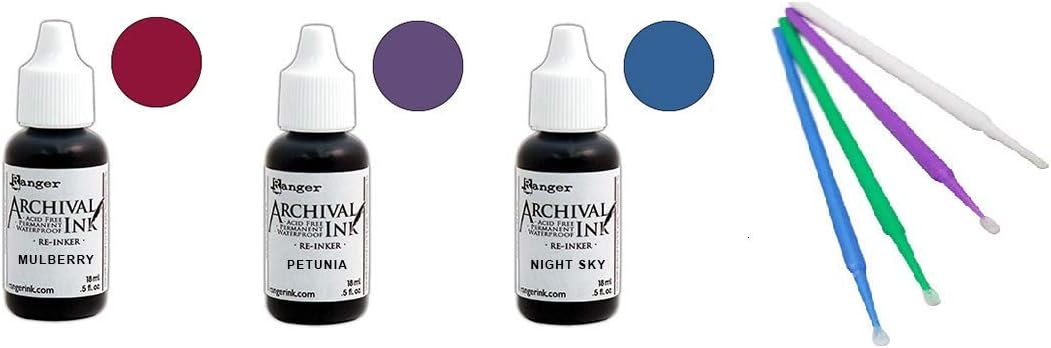 Ranger Wendy Vecchi Archival Ink Bundle - Mulberry, Night Sky, and Petunia (Complete Ink Pads & Reinkers)