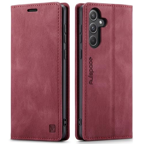 LOLFZ Funda tipo cartera para Samsung Galaxy A56 5G, funda de piel con tapa magnética con ranuras para tarjetas de bloqueo RFID, función atril, funda protectora a prueba de golpes, compatible con