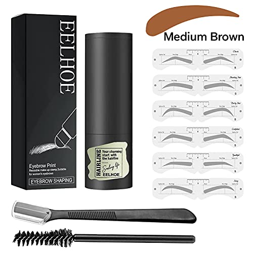 Eyebrow Stamp Stencil Kit, Waterproof Eyebrow Stamp, One Step Eyebrow Stamp Shaping Kit, Long Lasting Eyebrow Makeup Powder Kit for Women (Medium Brown I)