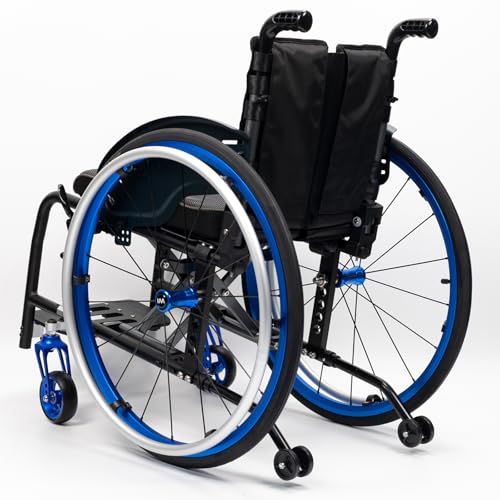 Sunyongfly Lightweight Sports Wheelchair Foldable Mute Aluminium Wheelchair,Suitable Bottom 2 Reinforced X-Cross arms,for Teenagers, Adults, Seniors(Seat Width 40cm,Blue)