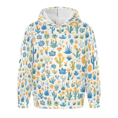KLL Colored Succulents and Cactus Floral Unisex Girls Boys Sweatshirts Casual Hoodies with Kangaroo Pocket