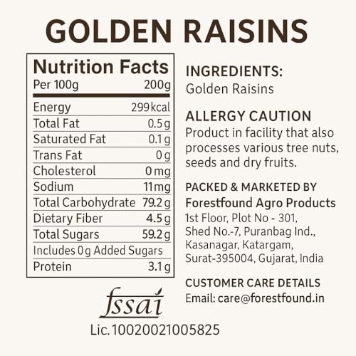 Forest Found Greek Seedless Golden Raisins (900 Gram)