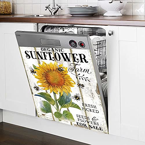 Kitchen Sunflower Dishwasher Magnet Cover Decal, Flower Refrigerator Cover Decals, Cabinets Stickers, 23" X 26", Magnetic #TOP3