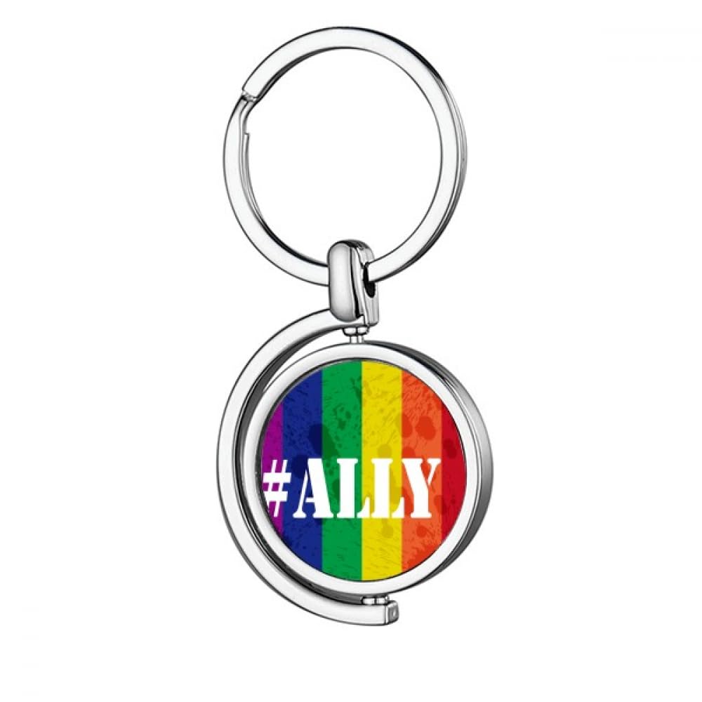 Ally LGBT Rainbow Pattern Rotating Keychain Metal Keyring Holder