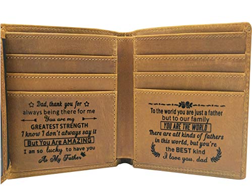 Engraved Mens Wallet Personalized Leather Wallet for Men Husband Dad Son Boyfriend Love Custom Gifts (Tri-fold wallet to my dad -2)