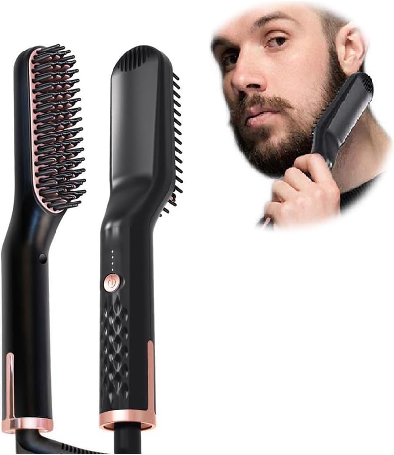 DAJASD Beard Hair Straightener for Men, 3-in-1 Electric Mini Beard Straightener, Electric Hair Straightener, Beard Brush, 3 Heating Temperatures (120-200°C), Fast Heated in 30 Seconds, Straightening